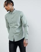 Asos Design Slim Shirt In Green With Button Down Collar - Green
