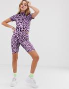 The Ragged Priest Legging Shorts In Purple Leopard Two-piece - Purple