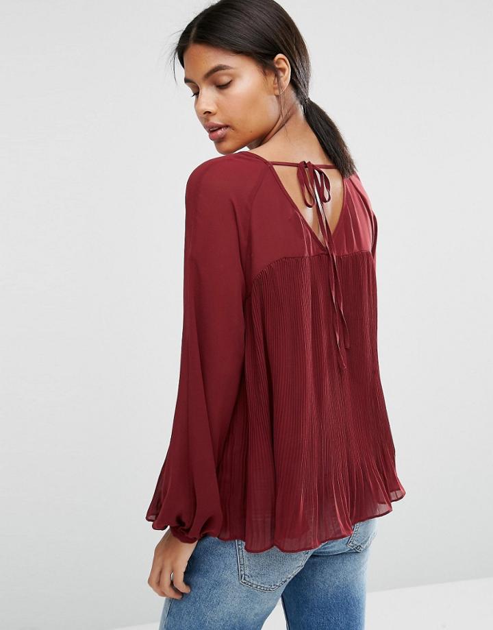 Vila Tie Detail Smock Top - Purple