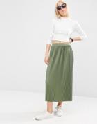 Asos Pleated Midi Skirt In Jersey - Khaki