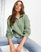Stradivarius Half Zip Cropped Sweatshirt In Khaki-green