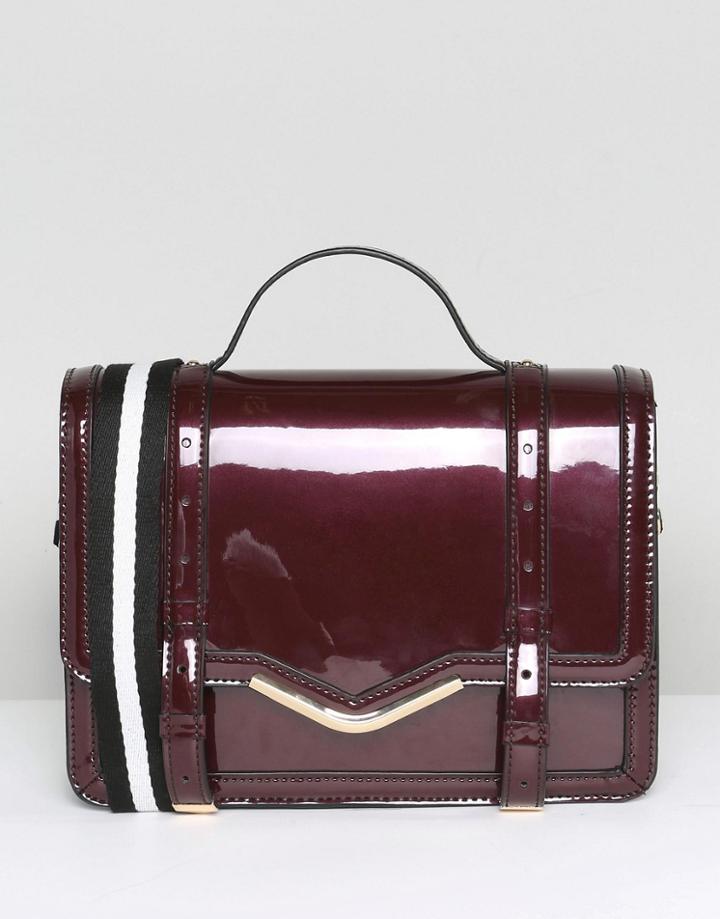 Asos Patent Satchel With Sport Strap Bag With Detachable Strap - Red