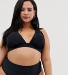 South Beach Curve Mix & Match High Waisted Bikini Bottom In Black - Black