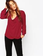 Asos Top With Detail Front And Drape Neck - Retro Red