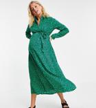 New Look Maternity Longsleeve Midaxi Shirt Dress In Green Animal Print