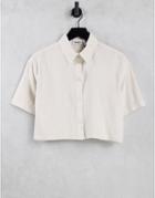 Weekday Ylva Cropped Linen Shirt In Beige-neutral
