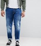 Duke Plus Tapered Fit Jeans In Dark Blue Stonewash With Stretch - Blue