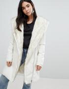 New Look Faux Fur Shawl Padded Coat - Cream
