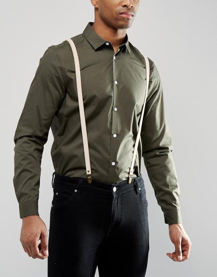 Asos Nude Leather Suspenders In Gift Box - Beige
