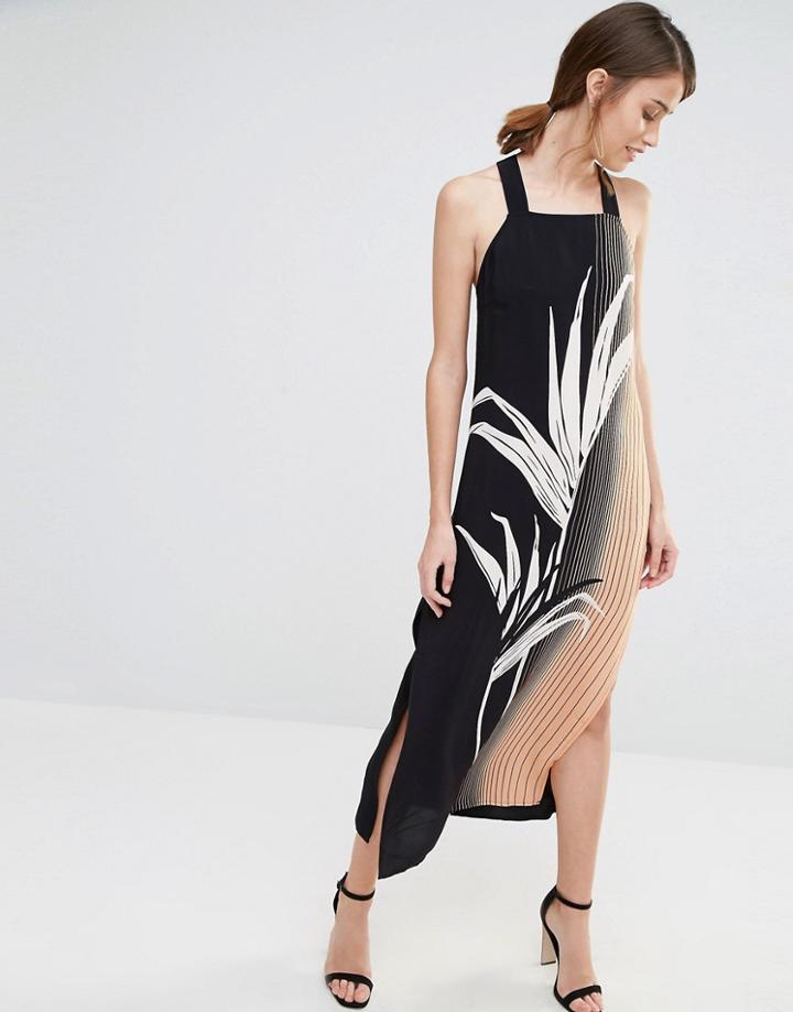 Warehouse Palm Print Pinafore Dress - Multi