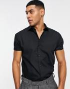 Topman Formal Short Sleeve Shirt In Black