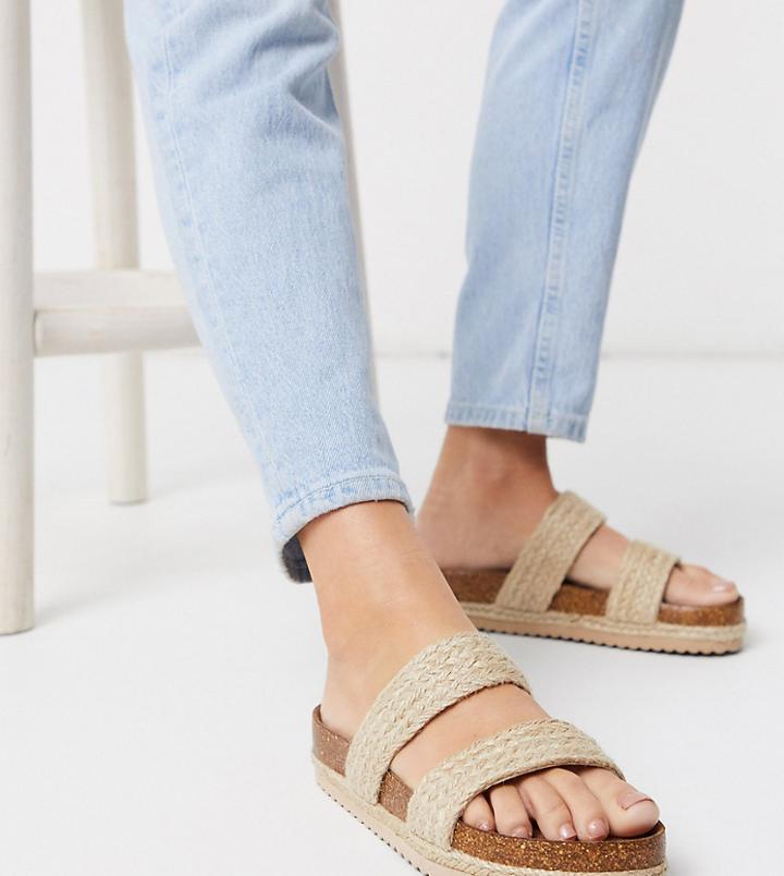 South Beach Exclusive Raffia Double Strap Slide Sandals In Natural-neutral