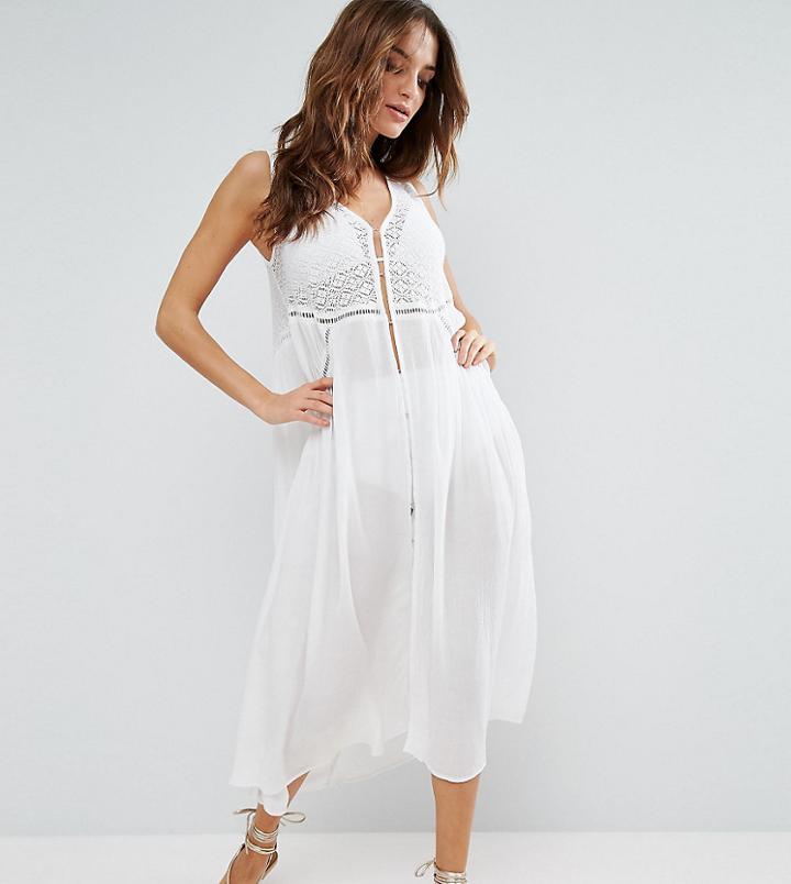 Akasa Crochet Maxi Beach Caftan - White