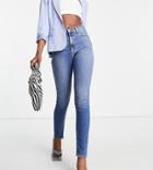 Asos Design Tall Hourglass High Rise Farleigh 'slim' Mom Jeans In Midwash-blues