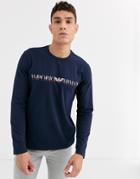 Emporio Armani Slim Fit Mega Logo Long Sleeve Lounge T-shirt In Navy