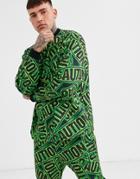 Asos Design Two-piece Halloween Sweatshirt In Caution Print-black