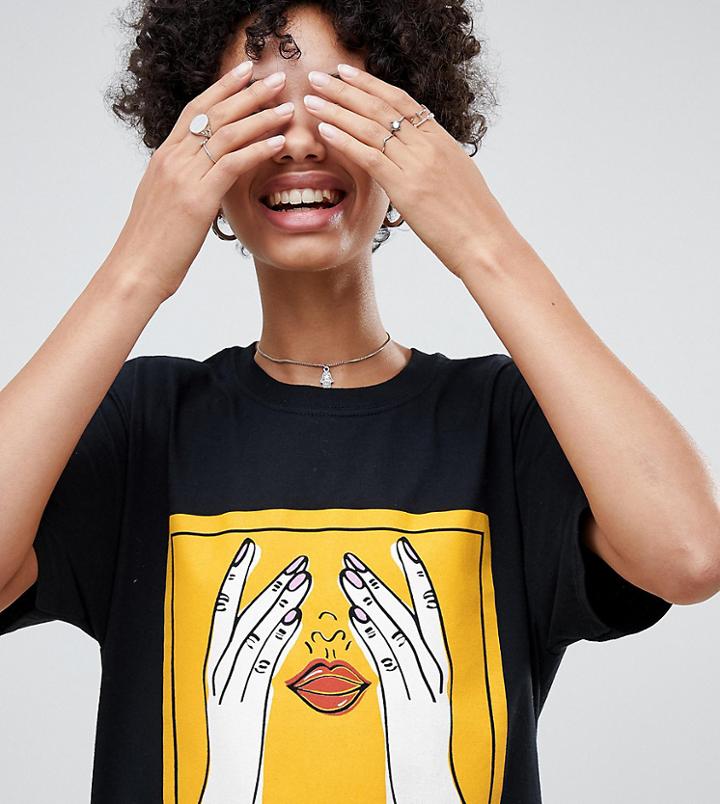 Reclaimed Vintage Inspired T-shirt With Graphic Hand And Lips Print - Black