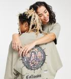 Collusion Unisex Oversized T-shirt With Print In Stone Acid Wash-neutral