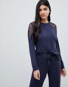 B By Ted Baker Signature Jersey & Lace Long Sleeve Top-black