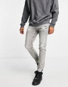 Asos Dark Future Skinny Jeans In Washed Gray With Abrasions And Destroyed Hem-grey