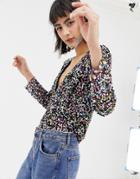 Mango Long Sleeve Sequin Top In Rainbow - Multi