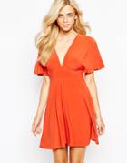 Love Plunge Skater Dress With Kimono Sleeve - Clay