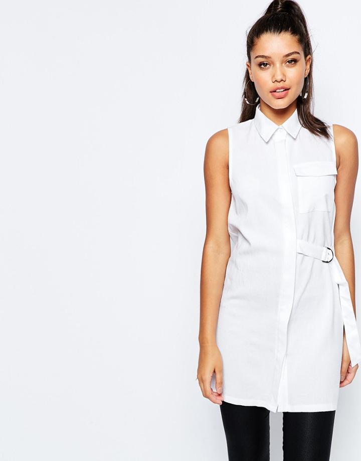 Missguided D Ring Detail Sleeveless Shirt - White