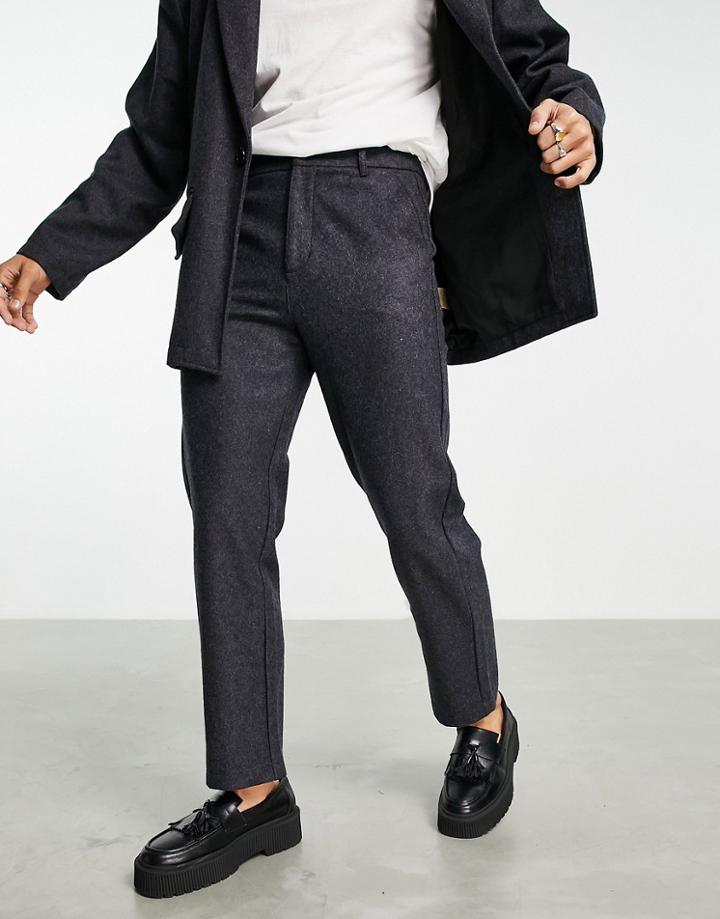 Bando Brushed Wool Tapered Ankle Grazer Suit Pants-gray