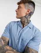Asos Design Slim Fit Organic Denim Shirt In Bleach Wash-blue