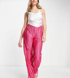 Asyou Plisse Wide Leg Pants In Bright Pink