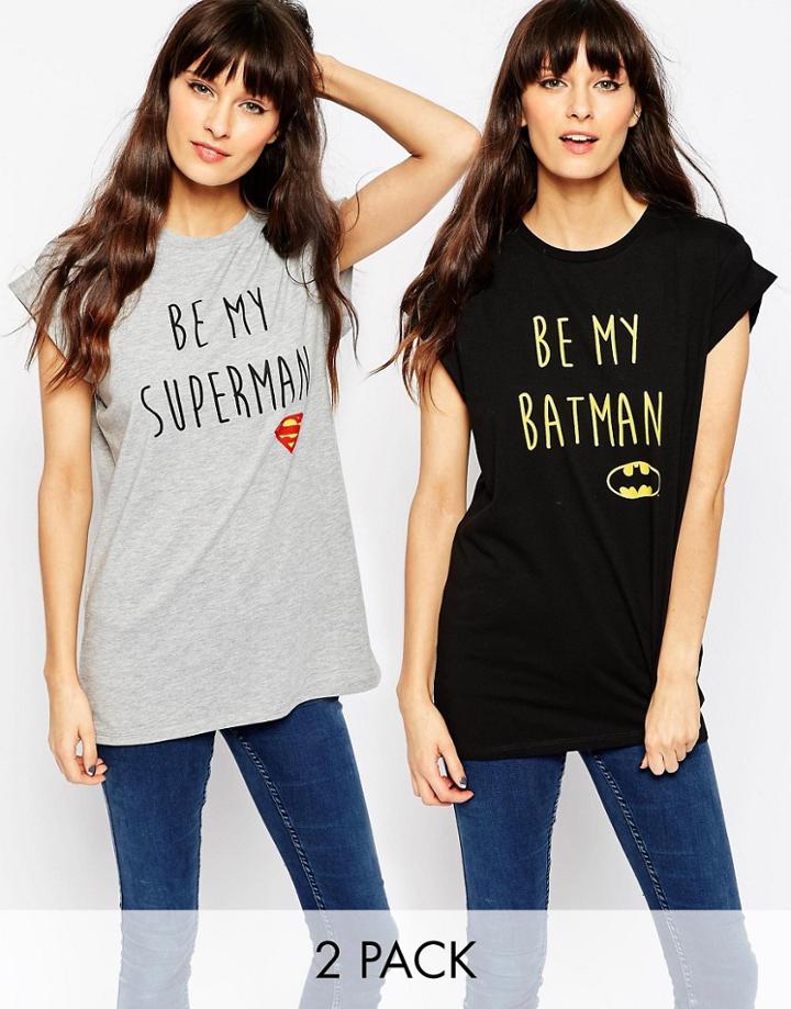 Asos Boyfriend T-shirt With Batman Vs Superman 2 Pack Save 15% - Black And Grey Marl