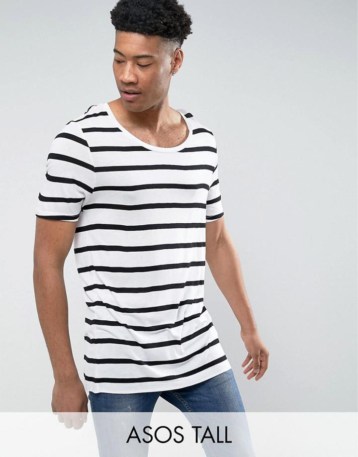 Asos Tall Viscose Jersey Longline Stripe T-shirt - White