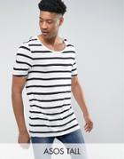 Asos Tall Viscose Jersey Longline Stripe T-shirt - White