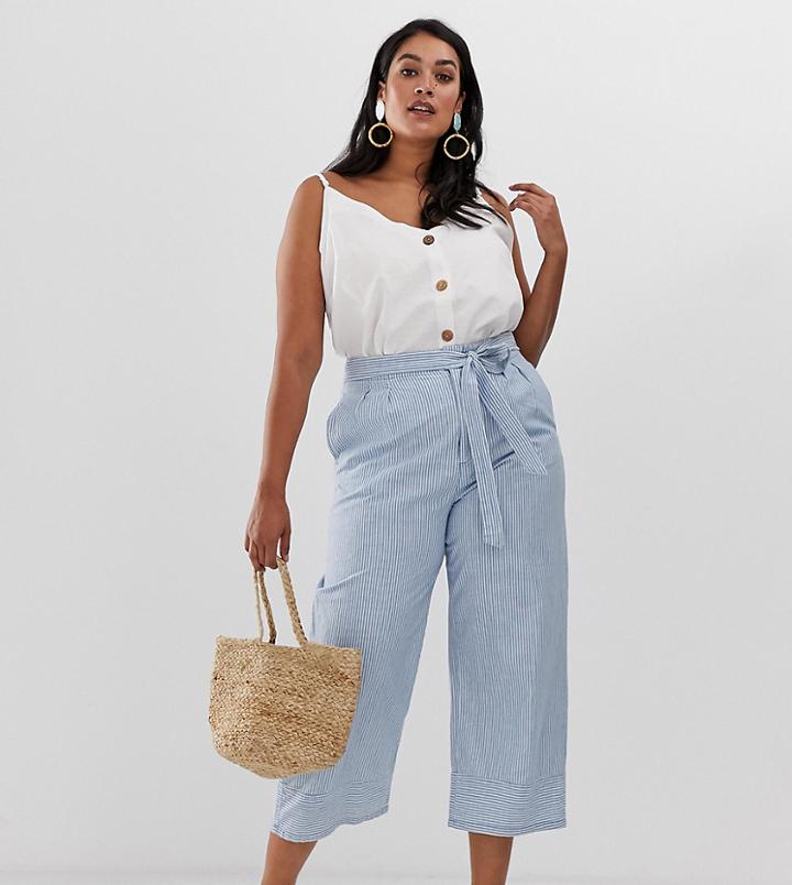 Vero Moda Curve Chambray Tie Waist Pants - Blue
