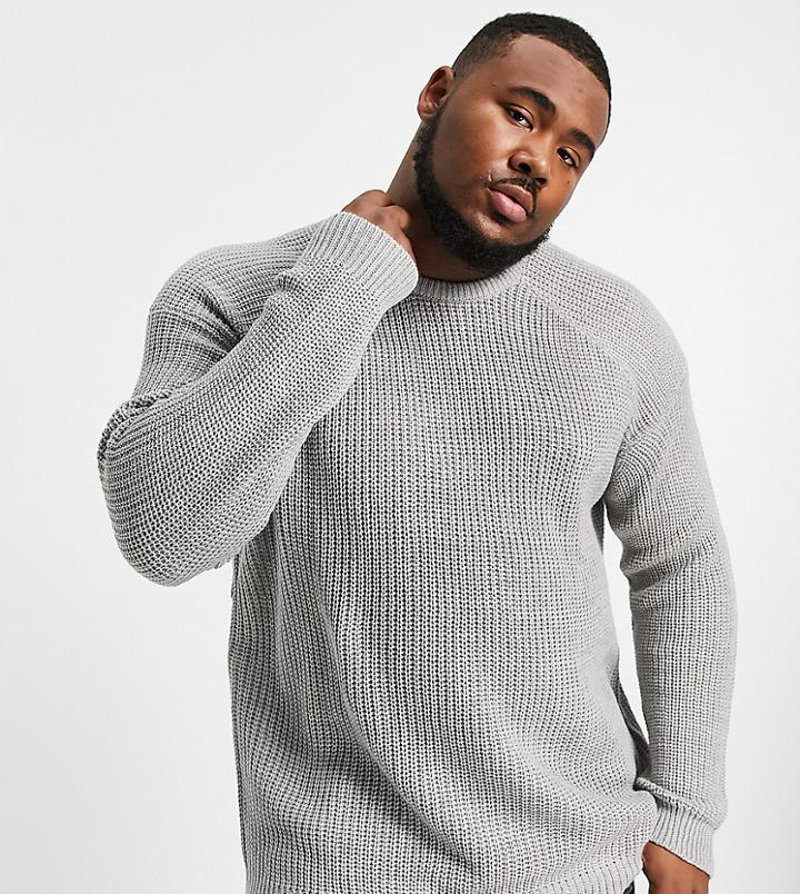 Threadbare Plus Oversized Heavy Fisherman Knit Sweater In Light Gray