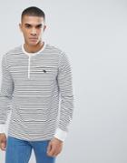 Abercrombie & Fitch Stripe Henley Long Sleeve Top Tonal Logo In White - White