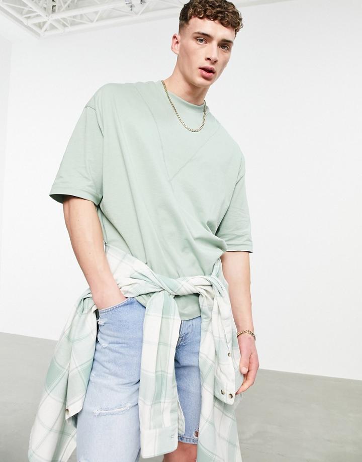 Asos Design Oversized Cut & Sew T-shirt In Green