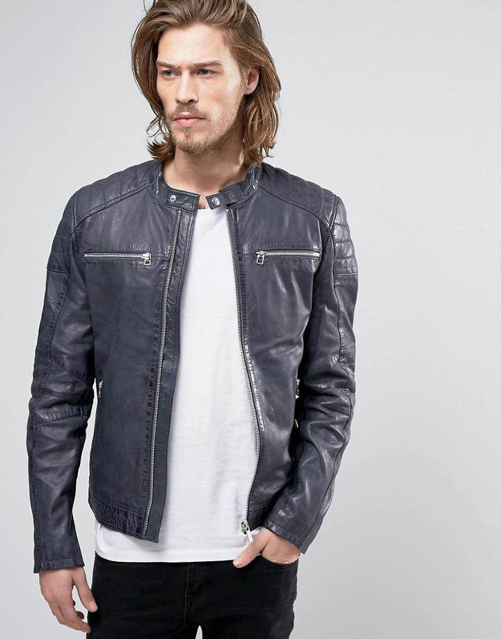 Goosecraft Leather Jacket With Quilting In Super Blue - Blue