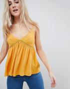 Asos Crinkle Cami With Lace Insert - Yellow