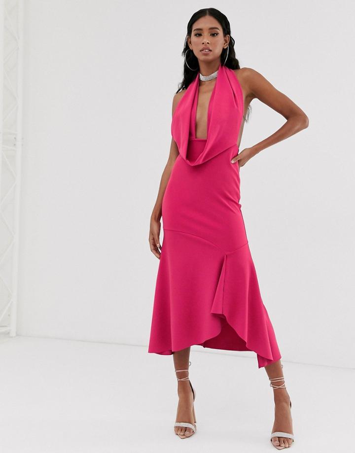 Asos Design Plunge Halter Maxi Dress - Pink