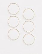 Asos Design Pack Of 3 Fine Hoop Earrings In Faceted Shimmer Texture In Gold Tone