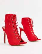 New Look Lace Up Heeled Sandal - Red