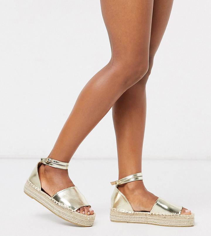 South Beach Exclusive Flatform Espadrilles In Gold Metallic