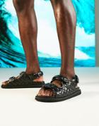 Asos Design Quilted Sandal With Back Strap In Black