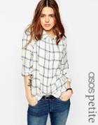 Asos Petite Boyfriend Shirt In Cream & Navy Check - Multi