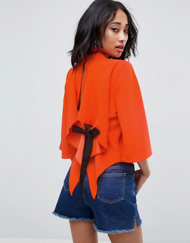 Asos Top With Open Back & Tie Detail - Orange