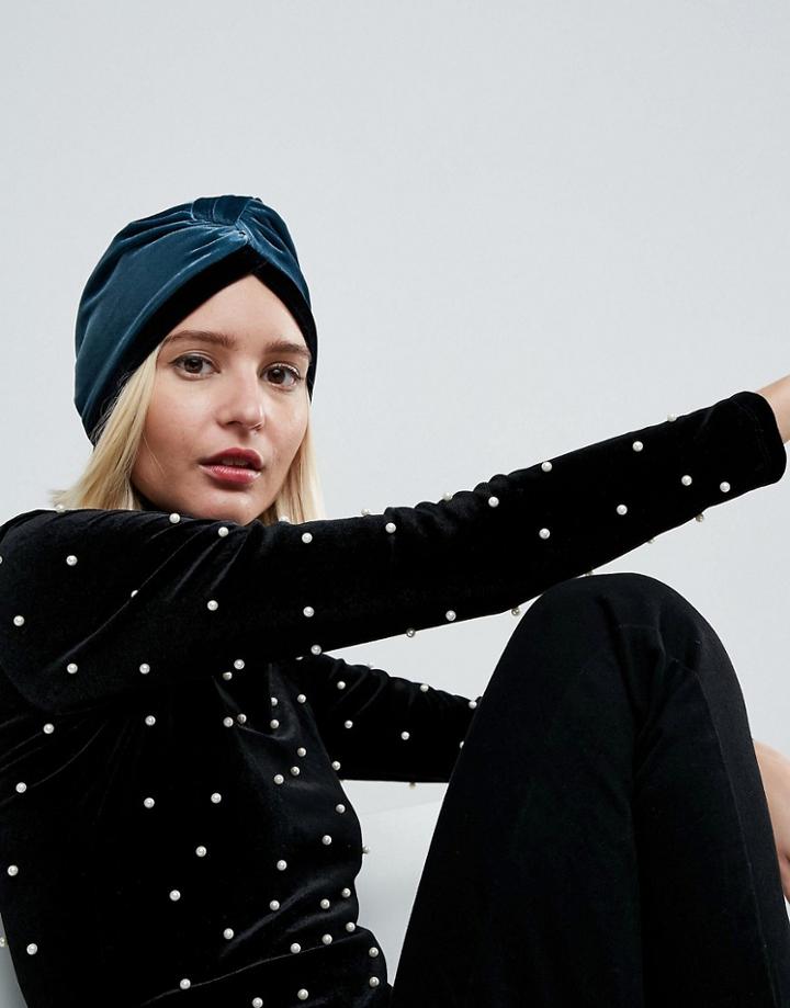 Asos Knot Front Hat With Contrast Band - Blue