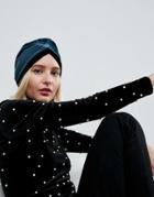 Asos Knot Front Hat With Contrast Band - Blue
