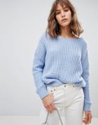 Asos Design Chunky Sweater With V Back - Blue