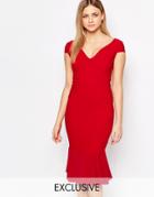 Vesper Fitted Frill Hem Dress - Red